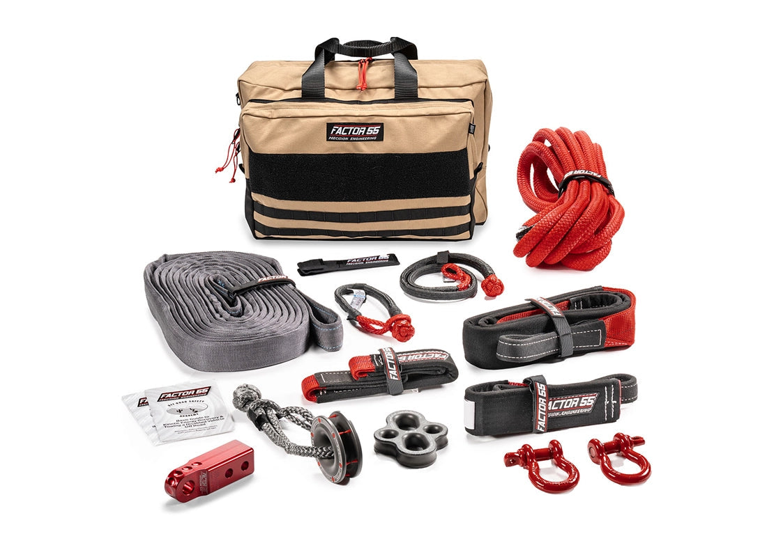 Factor 55 00480-01 Borah recovery kit with Red HitchLink 2.0 and Large tan recovery bag; gloves and hitch pin not included