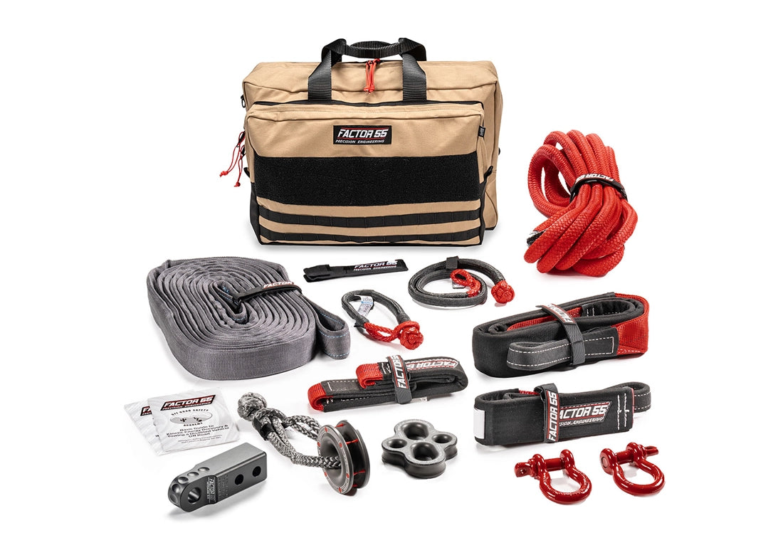 Factor 55 00480-04 Borah recovery kit with Black HitchLink 2.0 and Large tan recovery bag; gloves and hitch pin not included