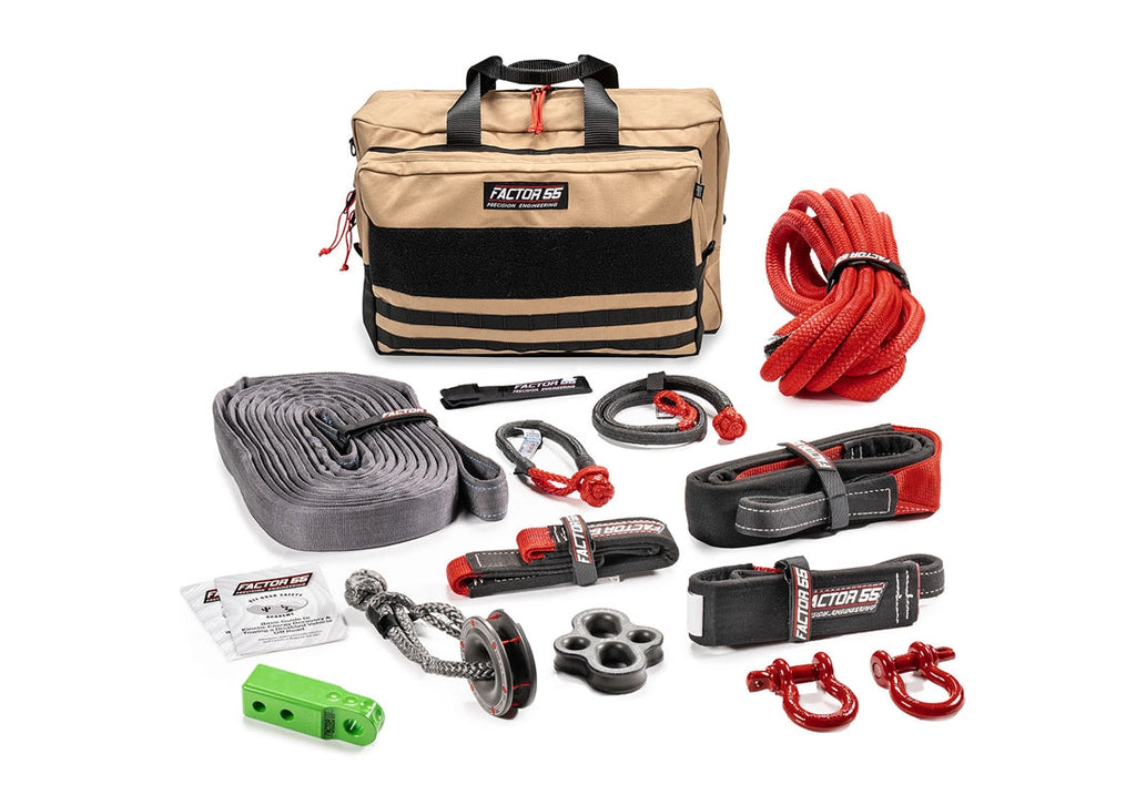 Factor 55 00480-08 Borah recovery kit with Green HitchLink 2.0 and Large tan recovery bag; gloves and hitch pin not included