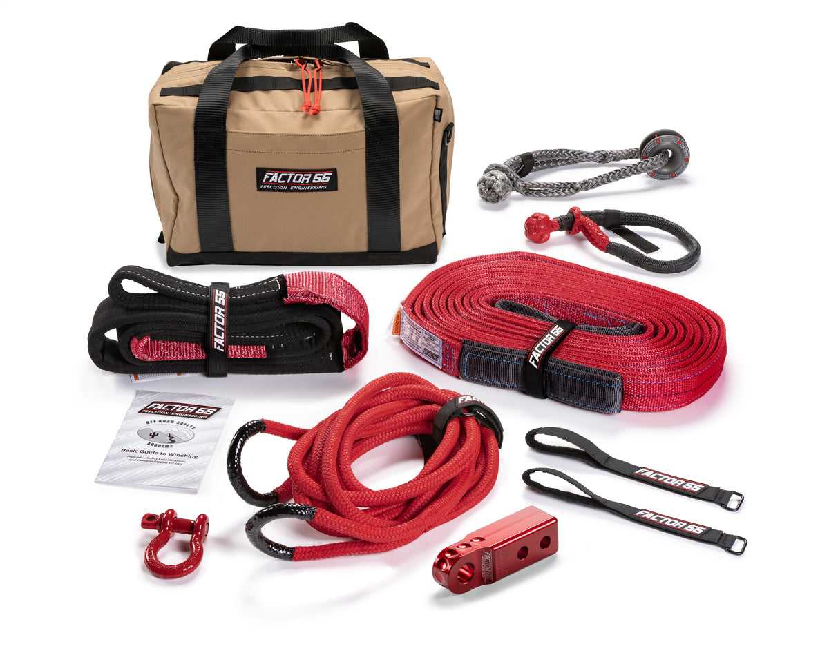 The Hemingway recovery gear kit is our largest and most full-featured UTV-specific kit. It has everything needed for UTV recovery all in one package with a red HitchLink 2.0 and Medium Bag