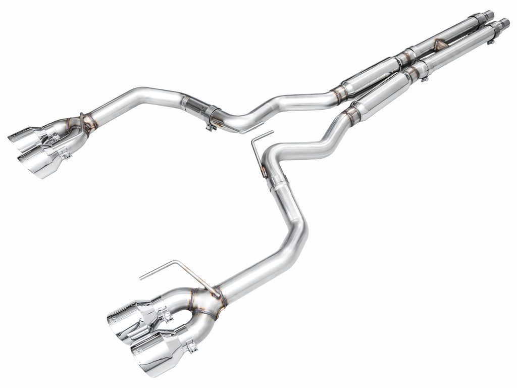 AWE Track Edition Exhaust for S650 Ford Mustang Dark Horse - Quad Chrome Silver Tips