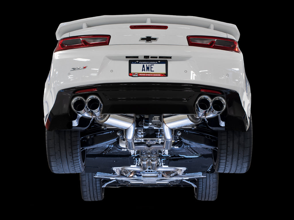 AWE Touring Edition Catback Exhaust for Gen6 Camaro SS/ZL1/LT1, Quad Outlet - Resonated - 4.5" Chrome Silver Tips