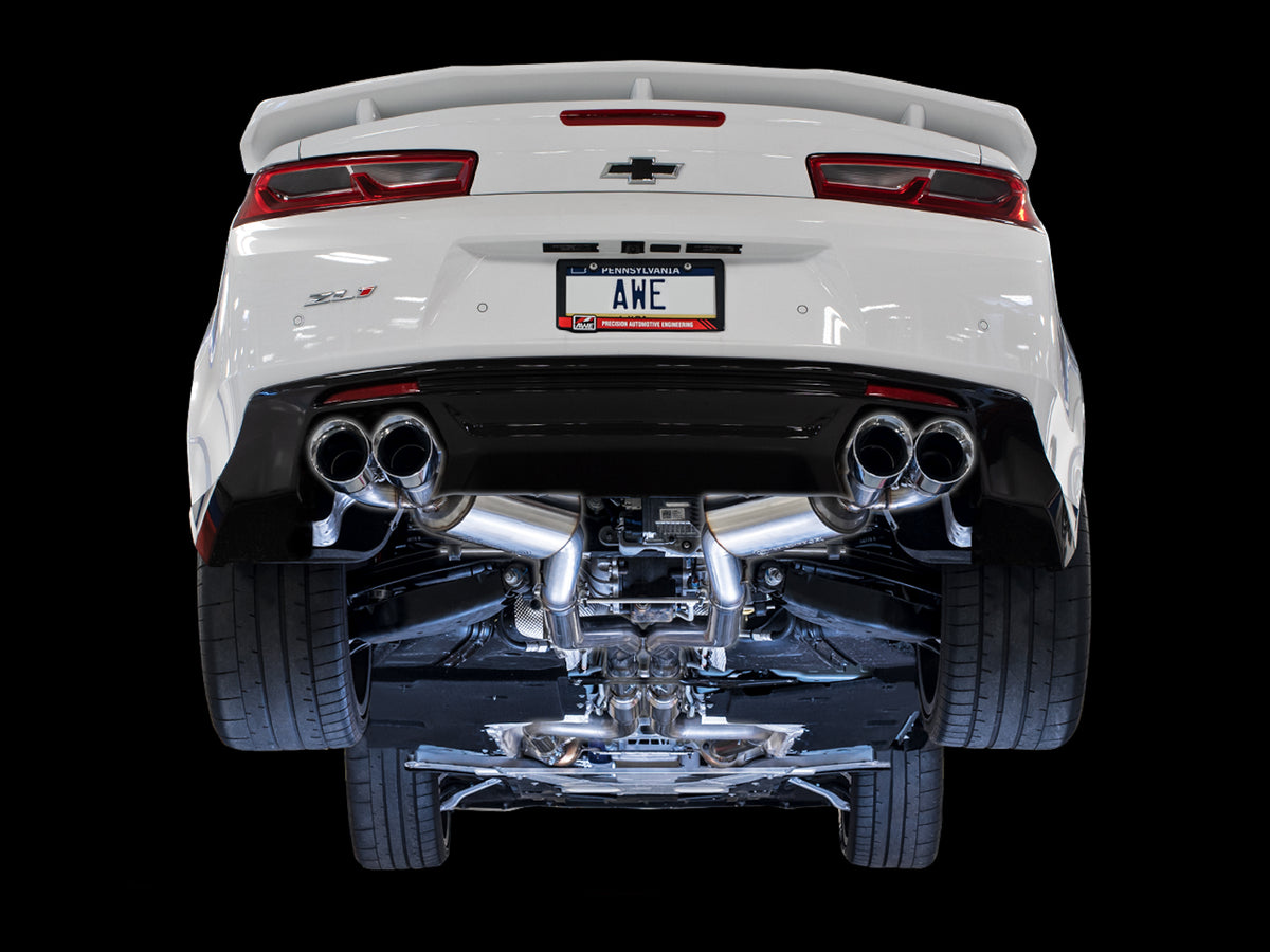 AWE Touring Edition Catback Exhaust for Gen6 Camaro SS/ZL1/LT1, Quad Outlet - Resonated - 4.5" Chrome Silver Tips