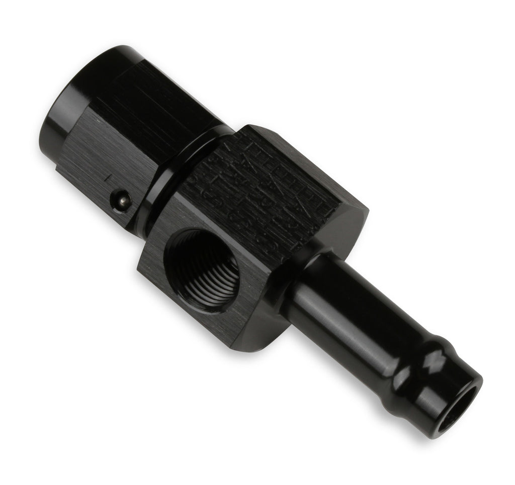 3/8 Vapor Guard Barb to -6 Female w/ 1/8 NPT Gage Port