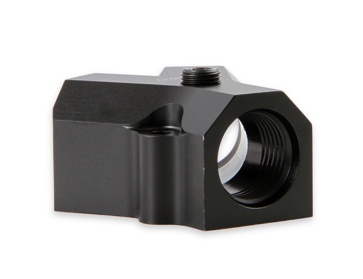 Fuel Distribution Block - Inlet 1/2" NPT and two 1/2" NPT Outlets. Black Anodized Aluminum.  1/8" NPT Gauge Port.