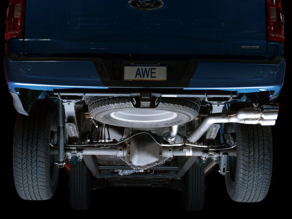 AWE 0FG Dual Side Exit Exhaust for '21+ Ford F-150 - 4.5" Chrome Silver Tips