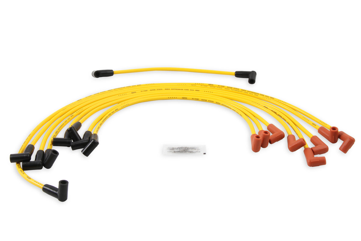 Spark Plug Wire Set - 8mm - Yellow with HEI Stock Style Boots - SBC 1974-1988 V8 - Super Stock - Spiral Core