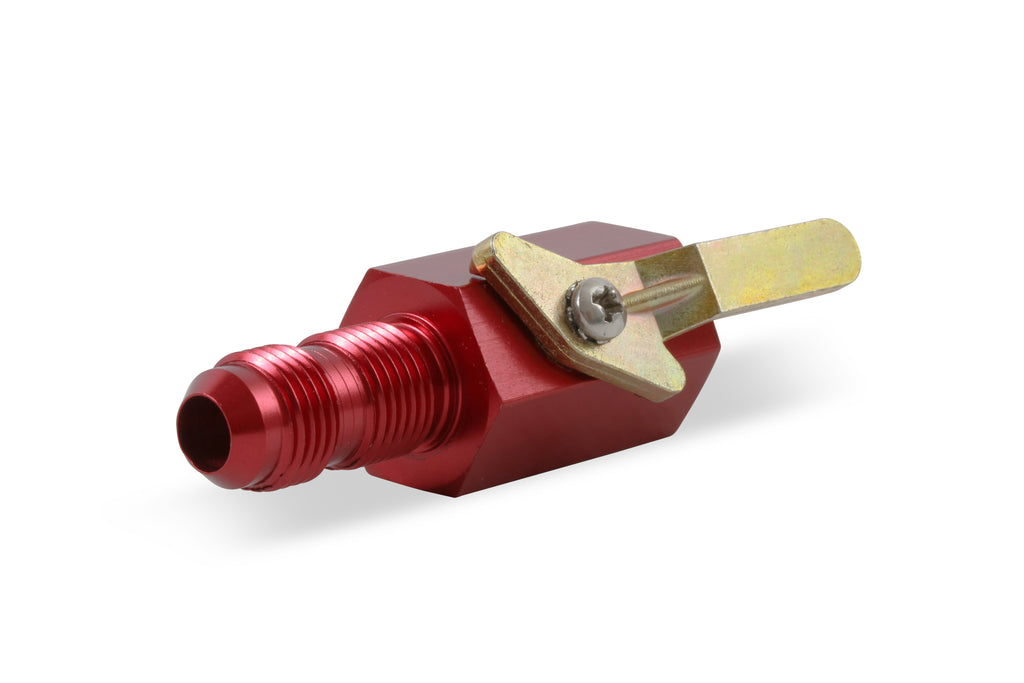 Shut-Off Valve 3/8" NPT Female Inlet & -6AN Bulkhead Outlet - 2.75 in. (2-3/4") Overall Length Red Anodized Aluminum