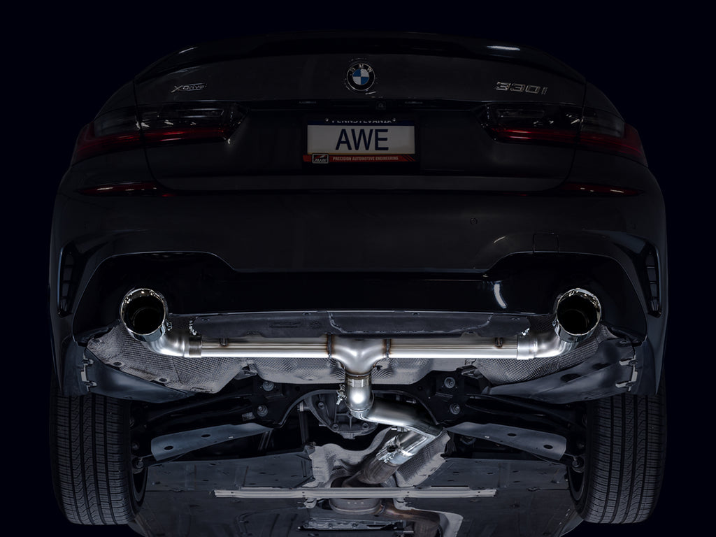 AWE Track Edition Axleback Exhaust for BMW G2X 330i/430i - 4.5” Chrome Silver Tips