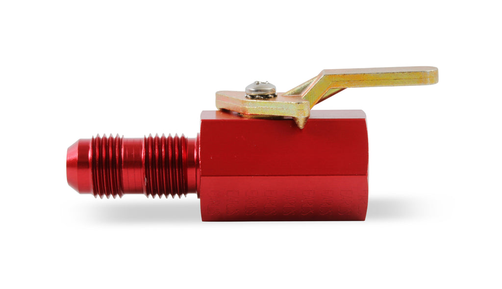 Shut-Off Valve 3/8" NPT Female Inlet & -6AN Bulkhead Outlet - 2.75 in. (2-3/4") Overall Length Red Anodized Aluminum
