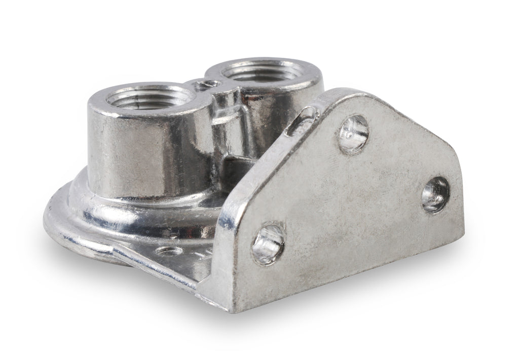 Cast Remote Oil Filter Mount Kit with 1/2" NPT facing upward - Female 3/4"- 16 Thread for Single Filter Mount.