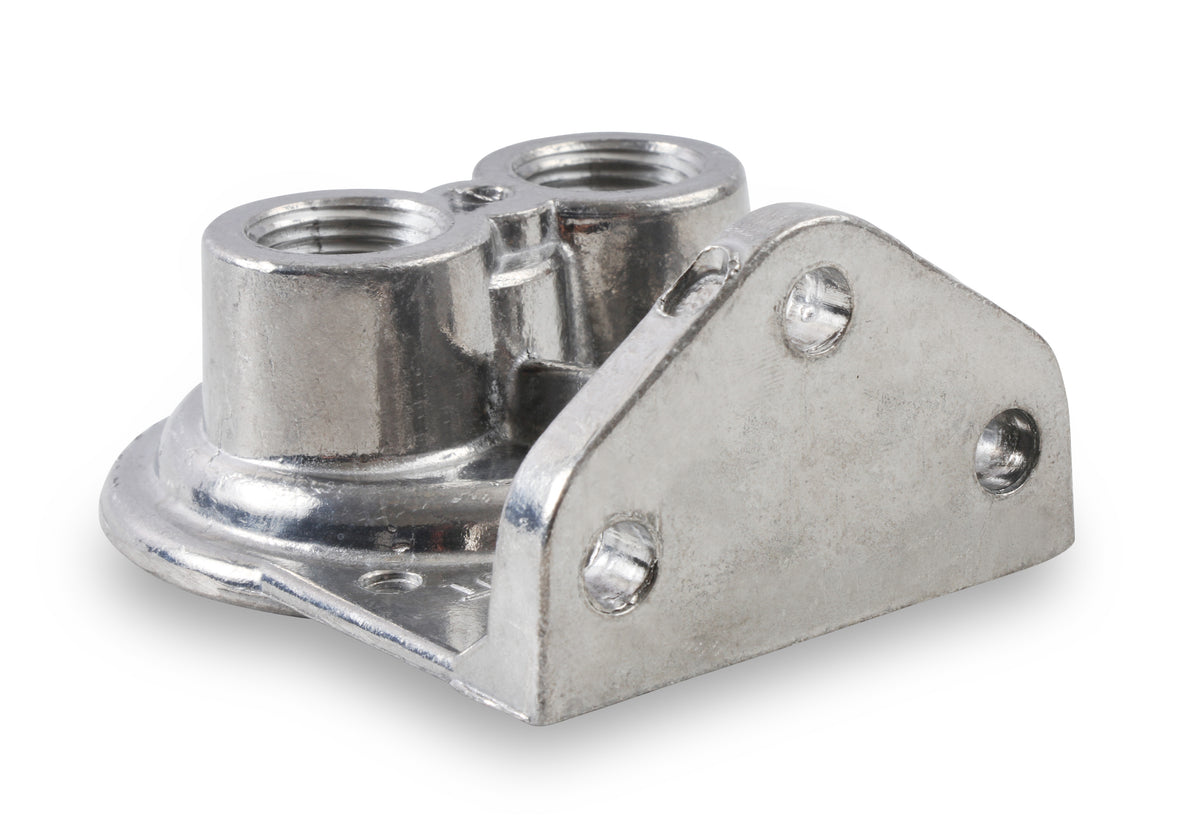 Cast Remote Oil Filter Mount Kit with 1/2" NPT facing upward - Female 3/4"- 16 Thread for Single Filter Mount.
