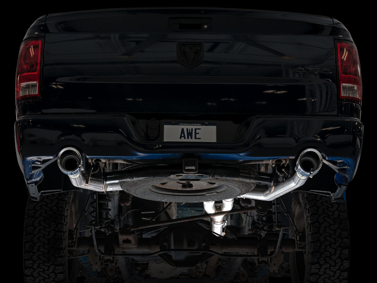 AWE 0FG Dual Rear Exit Catback for 4th Gen RAM 1500 5.7L (with bumper cutouts) - Chrome Silver Tips