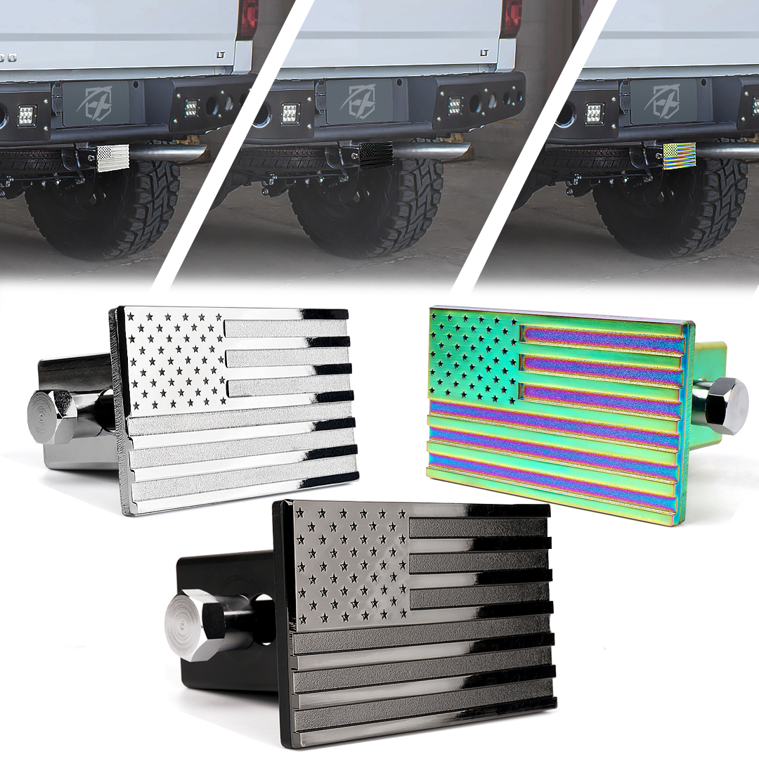 Xprite Aluminum Trailer Hitch Cover with U.S. American Flag for 2" Receivers