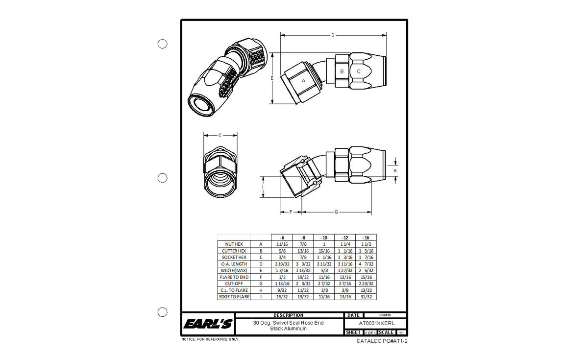 Earls 30 Degree Swivel-Seal® Hose End AN -6 - Black