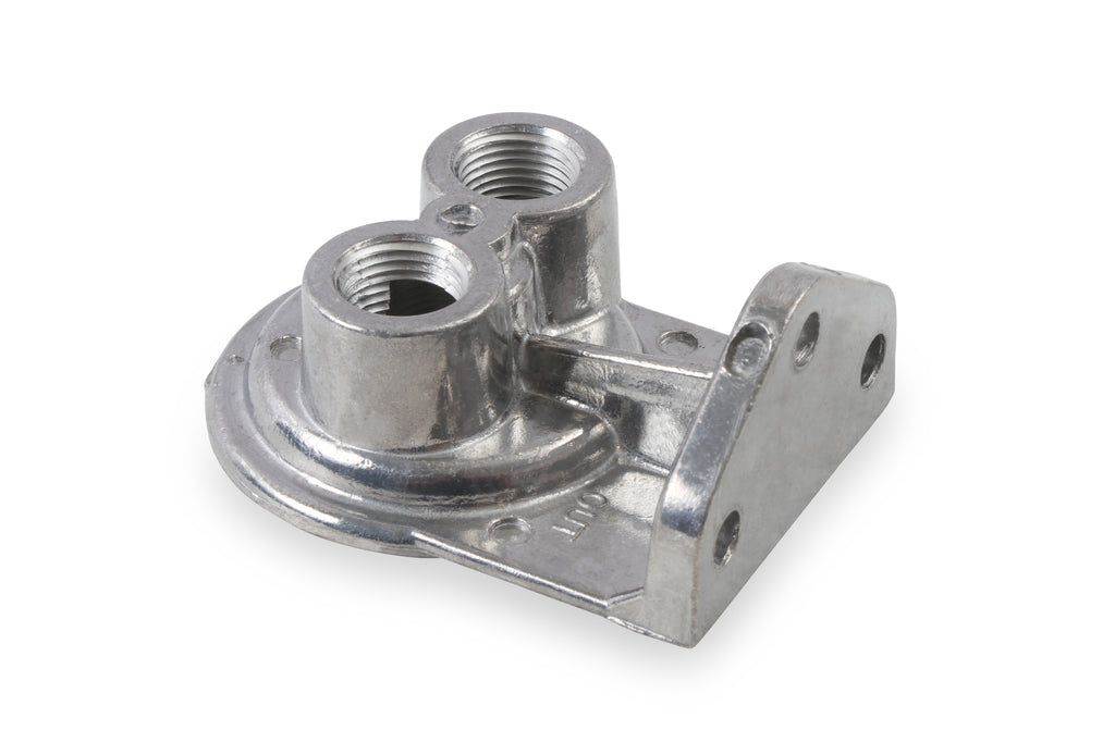 Cast Remote Oil Filter Mount Kit with 1/2" NPT facing upward - Female 3/4"- 16 Thread for Single Filter Mount.