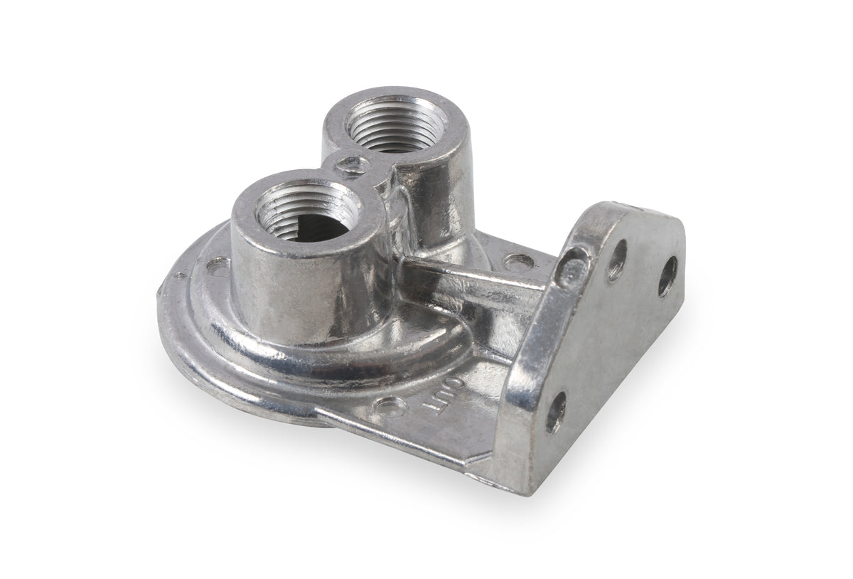 Cast Remote Oil Filter Mount Kit with 1/2" NPT facing upward - Female 3/4"- 16 Thread for Single Filter Mount.
