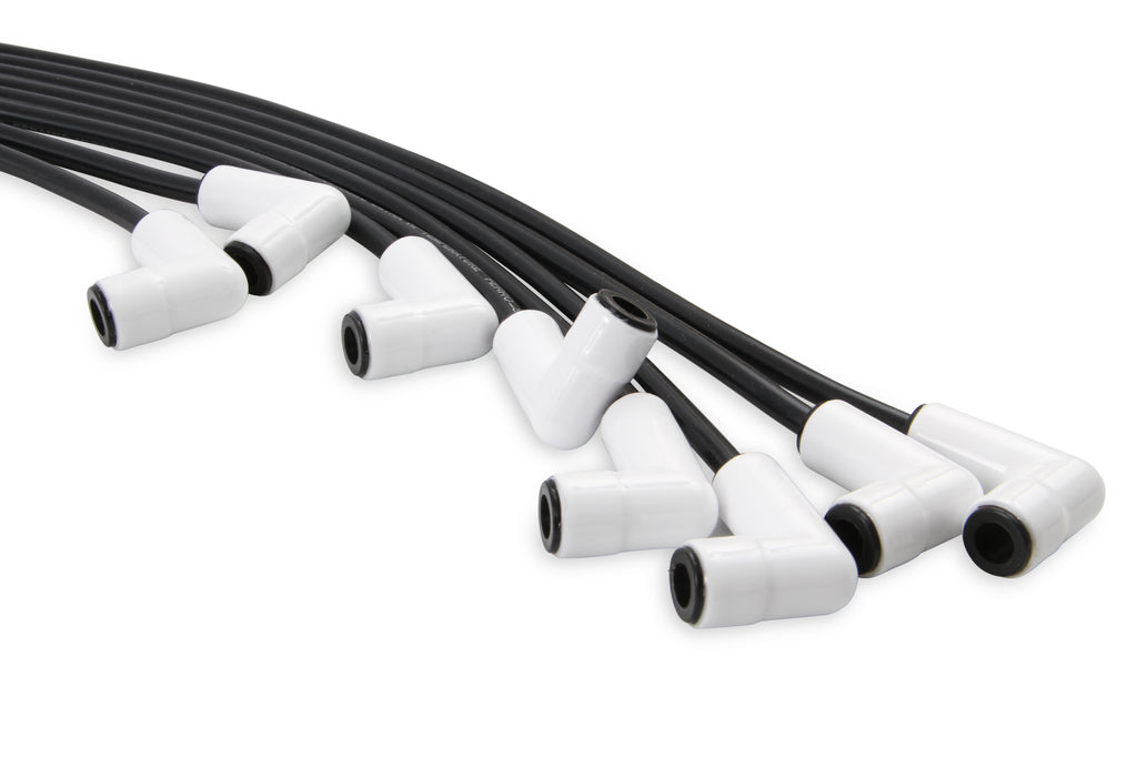 Spark Plug Wire Set - Universal - 90 Deg White Ceramic Boots - 9001C, Spark Plug Wires, Pro Fit Ceramic, Spiral Core, 8mm, Black, Set