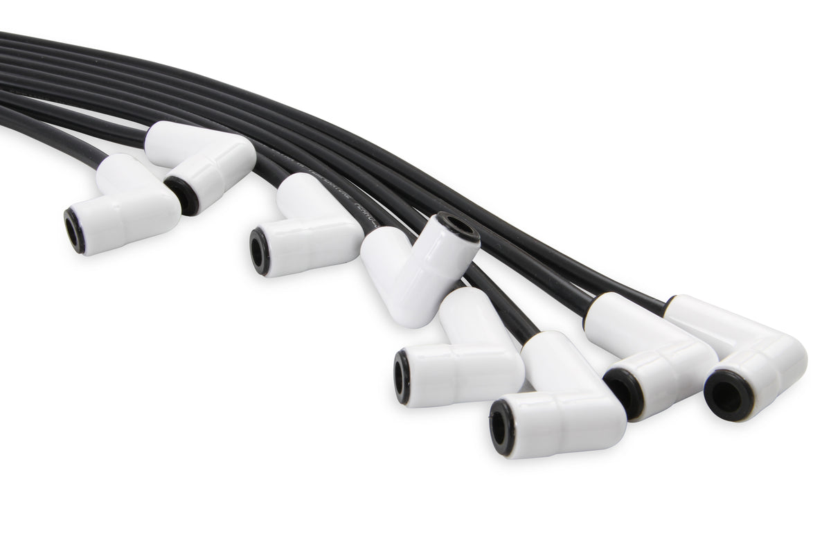 Spark Plug Wire Set - Universal - 90 Deg White Ceramic Boots - 9001C, Spark Plug Wires, Pro Fit Ceramic, Spiral Core, 8mm, Black, Set