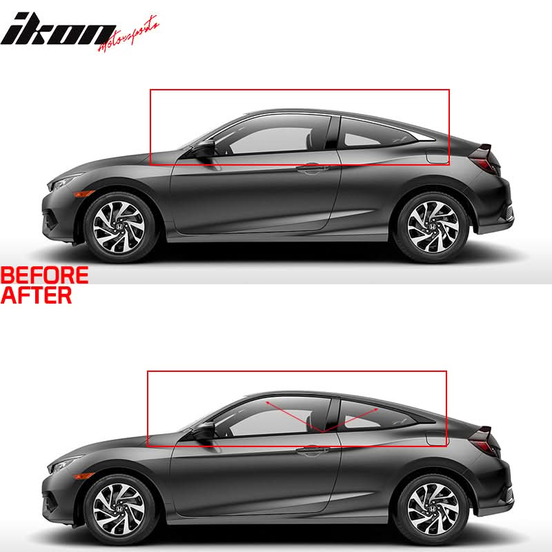 2016-2020 Honda Civic 2dr Gloss Black Window Trim Chrome Delete Vinyl