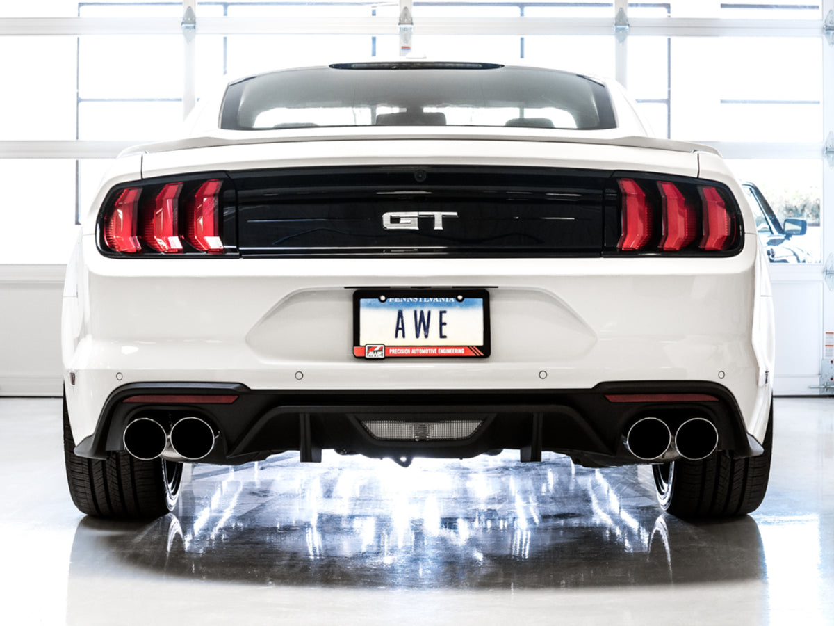AWE Touring Edition Cat-back Exhaust for the '18-'23 S550 Mustang GT - Quad Chrome Silver Tips