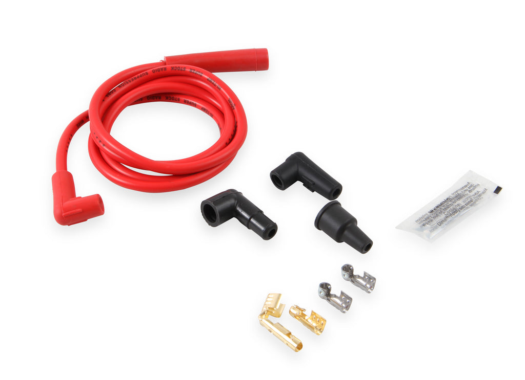Single Wire Replacement Kit - Straight and 90° Spark plug boots - Universal - Red - Universal Single Wire Replacement Kit, Straight and 90° Spark plug boots, 60 in, 8mm, 500 ohms per ft, Red