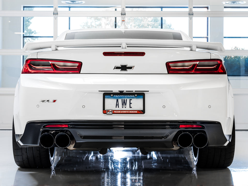AWE Track Edition Axleback Exhaust for Gen6 Camaro SS/ZL1/LT1, Quad Outlet - 4.5" Diamond Black Tips