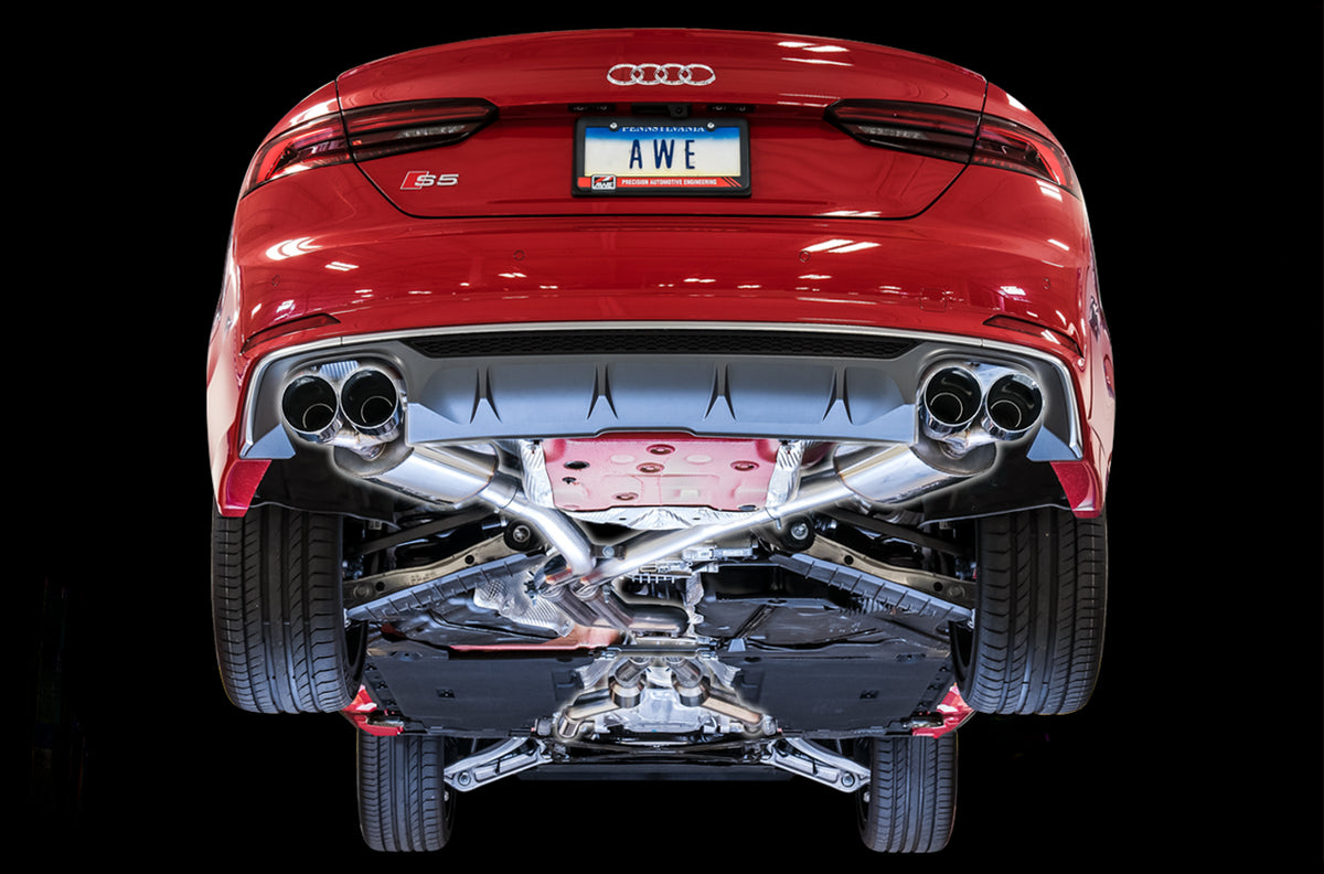 AWE Touring Edition Exhaust for Audi B9 S5 Coupe - Resonated - 4" Chrome Silver Tips