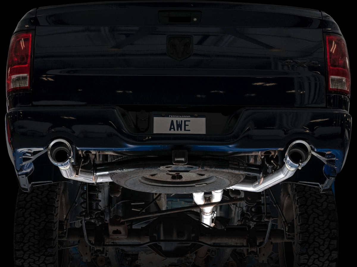 AWE 0FG Dual Rear Exit Catback for 4th Gen RAM 1500 5.7L (with bumper cutouts) - Chrome Silver Tips