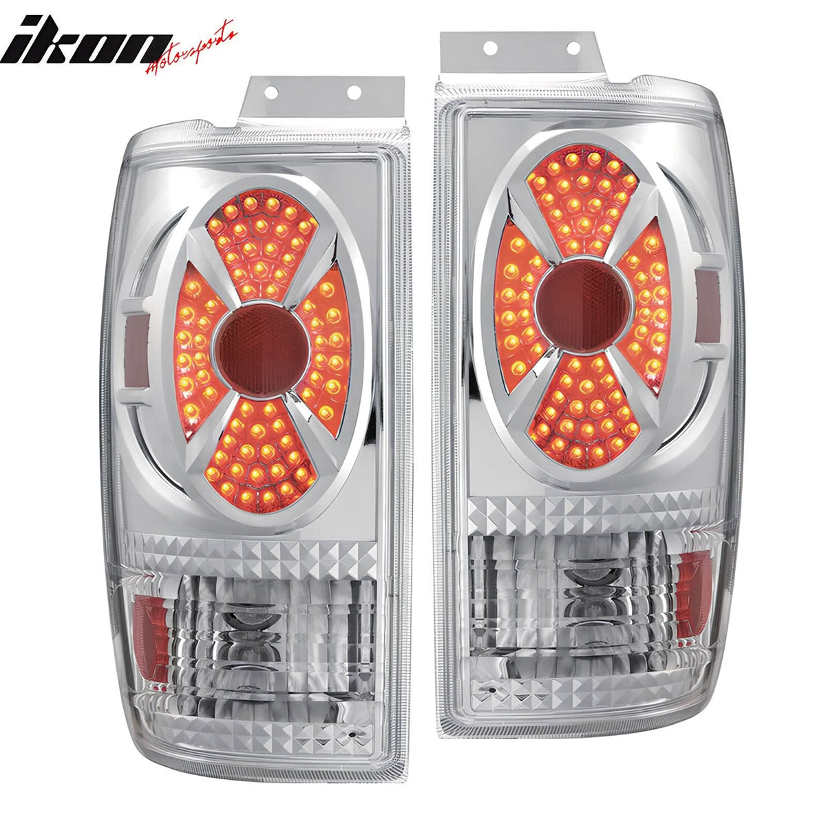 1997-2002 Expedition Chrome Clear Lens LED Tail Lights Rear Brake Lamp