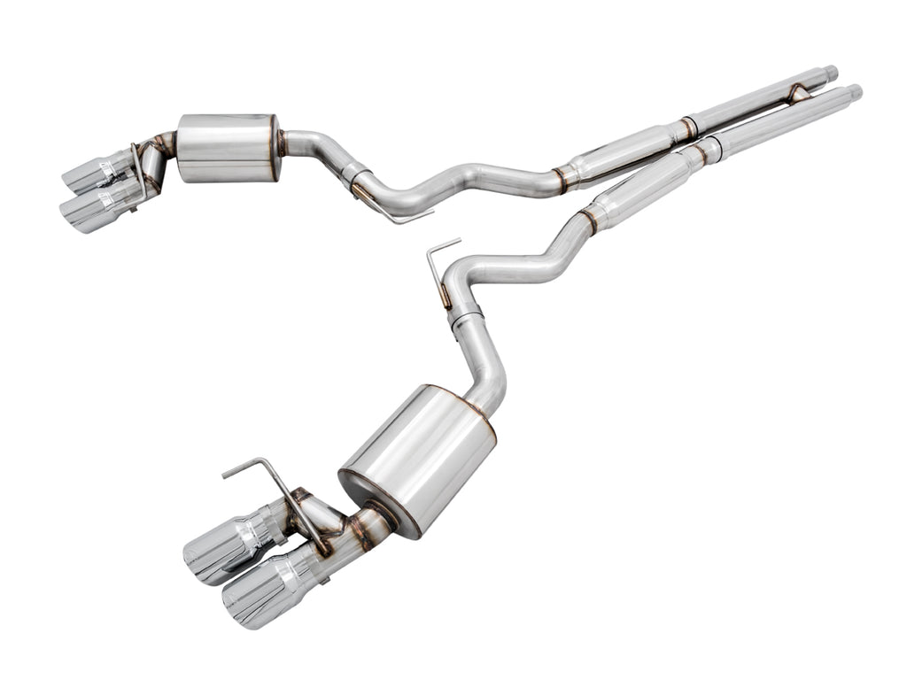 AWE Touring Edition Cat-back Exhaust for the '18-'23 S550 Mustang GT - Quad Chrome Silver Tips