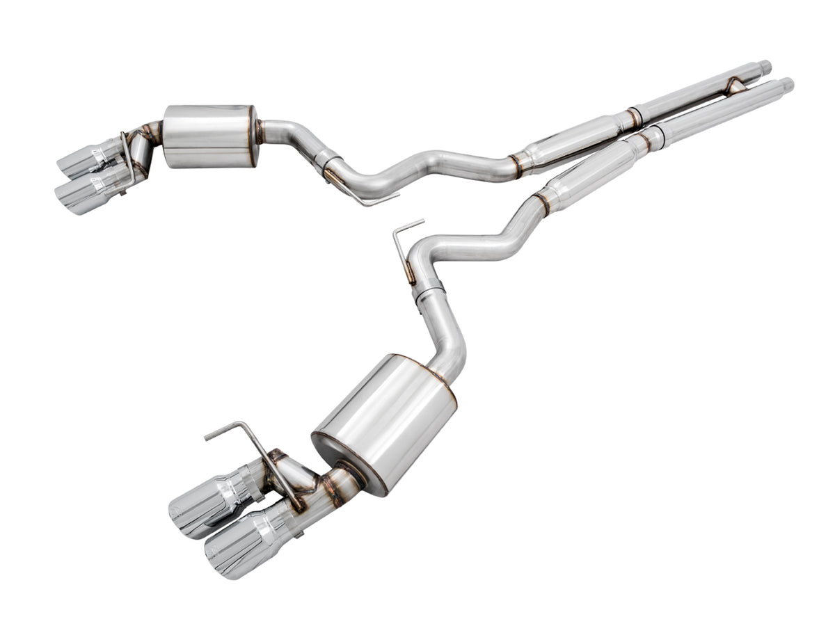 AWE Touring Edition Cat-back Exhaust for the '18-'23 S550 Mustang GT - Quad Chrome Silver Tips