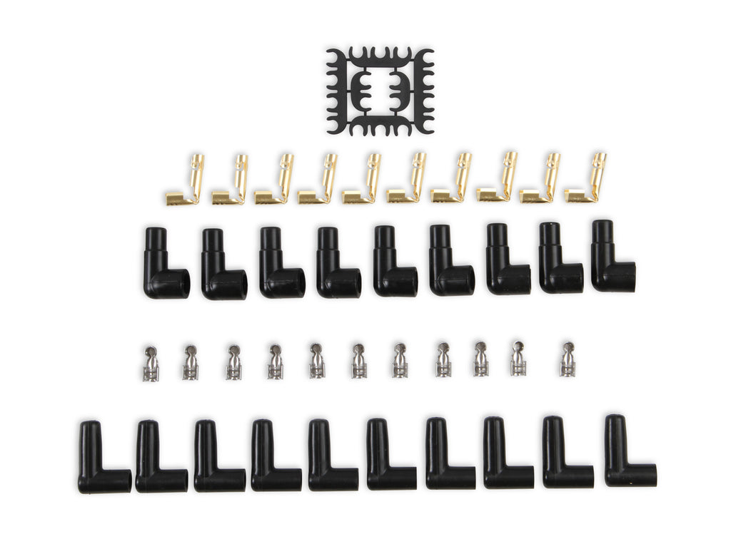 Spark Plug Wire Set - Universal - 90 Deg White Ceramic Boots - 9001C, Spark Plug Wires, Pro Fit Ceramic, Spiral Core, 8mm, Black, Set