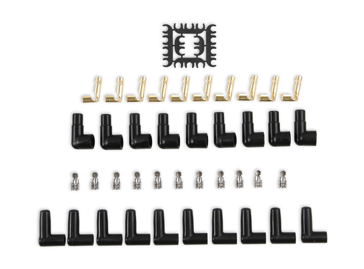 Spark Plug Wire Set - Universal - 90 Deg White Ceramic Boots - 9001C, Spark Plug Wires, Pro Fit Ceramic, Spiral Core, 8mm, Black, Set