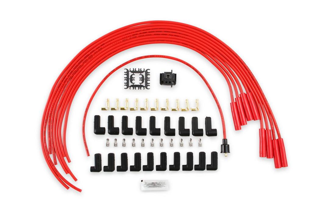 Spark Plug Wire Set - 8mm - Universal - Red Wire with Red Straight Boots - 5040R 8mm super stock universal fit spark plug wires feature a spiral core and red silicone jacket.