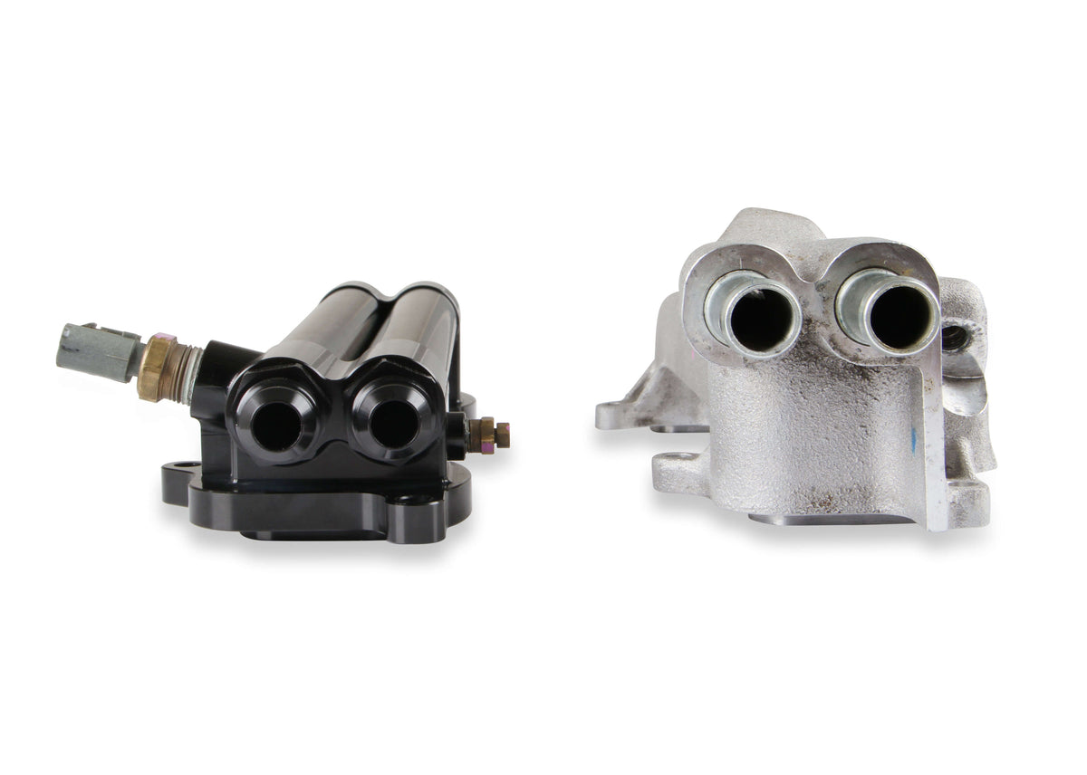 Fits 2015 & Up Gen III Hemi 6.2L Hellcat Engines.  1.875" Shorter than the factory Manifold for Extra Firewall Clearance. -10 Female O-Ring Port Inlet & Outlet.