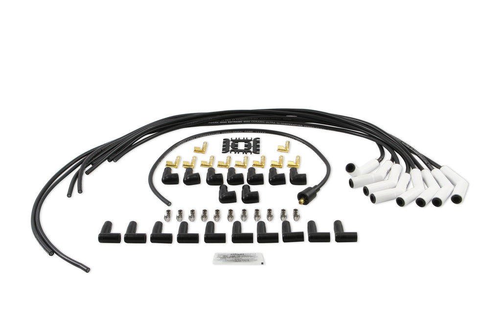 Spark Plug Wire Set - Universal - 135 Deg White Ceramic Boots - 9002C, Spark Plug Wires, Pro Fit Ceramic, Spiral Core, 8mm, Black, Set