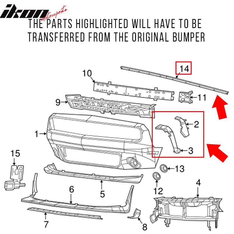 2015-2023 Dodge Challenger Front Bumper w/ Grille & HC Lip Unpaint PP