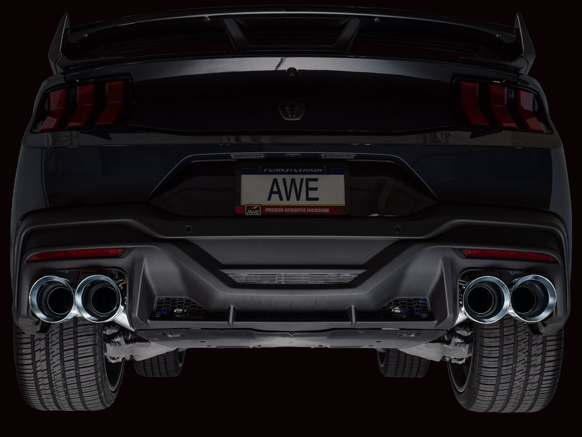 AWE Track Edition Exhaust for S650 Ford Mustang Dark Horse - Quad Chrome Silver Tips