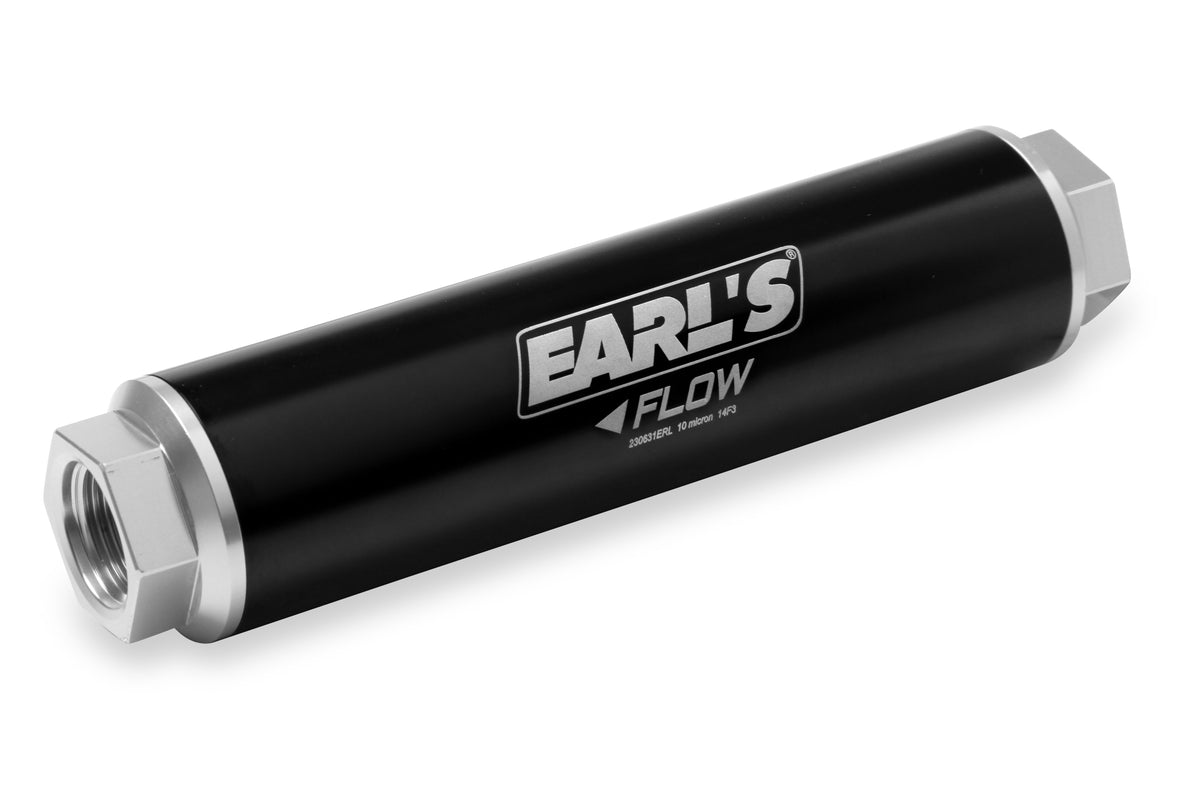 460 GPH Billet Aluminum Fuel Filer - 10 Micron - 12 AN O-Ring Female Inlet & Outlet, Black Body w/ Clear Anodized Ends