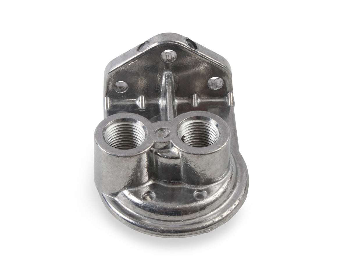 Cast Remote Oil Filter Mount Kit with 1/2" NPT facing upward - Female 3/4"- 16 Thread for Single Filter Mount.