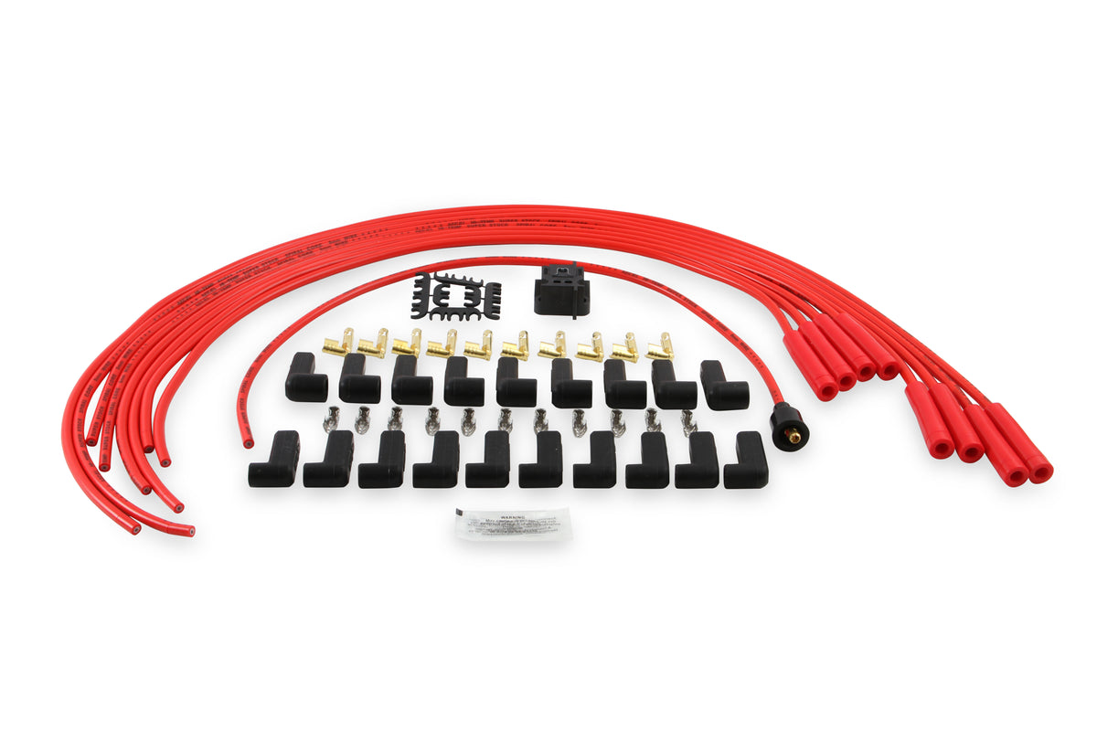 Spark Plug Wire Set - 8mm - Universal - Red Wire with Red Straight Boots - 5040R 8mm super stock universal fit spark plug wires feature a spiral core and red silicone jacket.