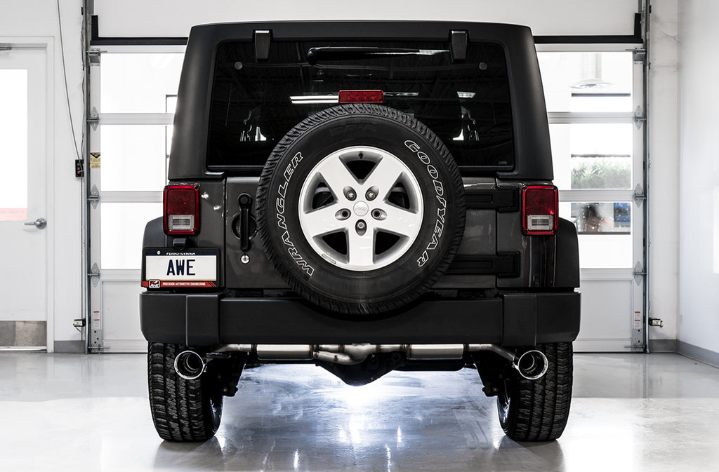 AWE Tread Edition Axleback Dual Exhaust for Jeep JK/JKU 3.6L - Chrome Silver Tips