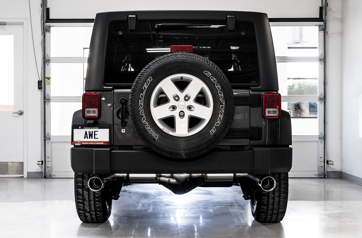 AWE Tread Edition Axleback Dual Exhaust for Jeep JK/JKU 3.6L - Chrome Silver Tips