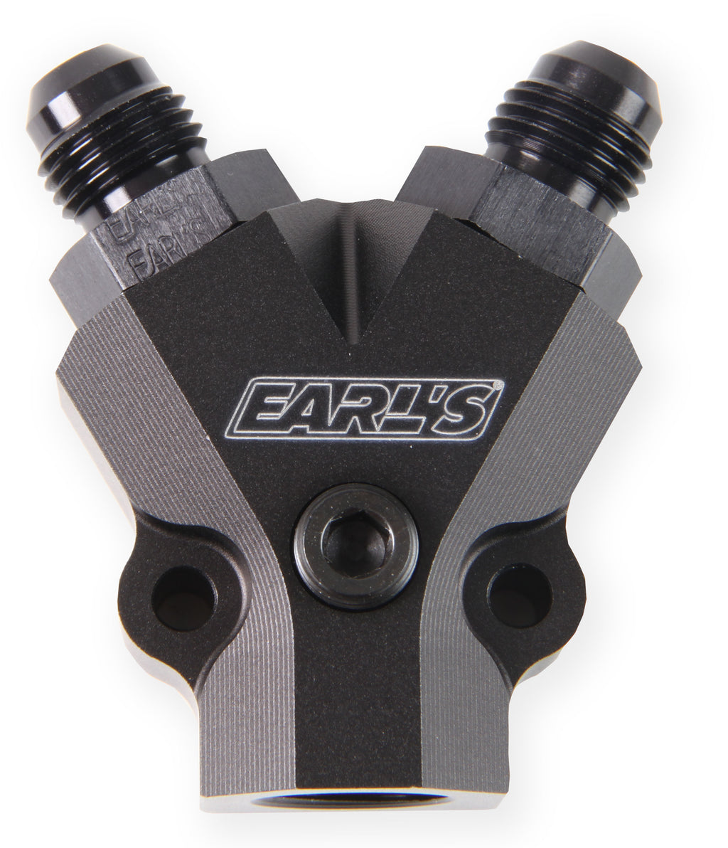 Fuel Distribution Block - New Design - Inlet is 3/8" NPT and the outlet is 2X 6AN Male Flare, Black Anodized