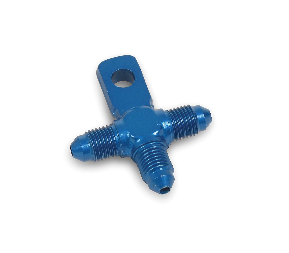 Tee w/ Mount -3 Male, Aluminum Blue Anodized, 3/8" or 10mm Mounting Hole