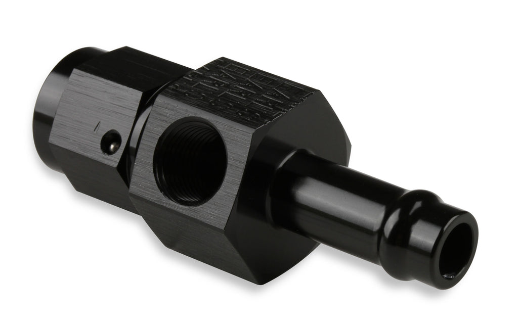 3/8 Vapor Guard Barb to -6 Female w/ 1/8 NPT Gage Port