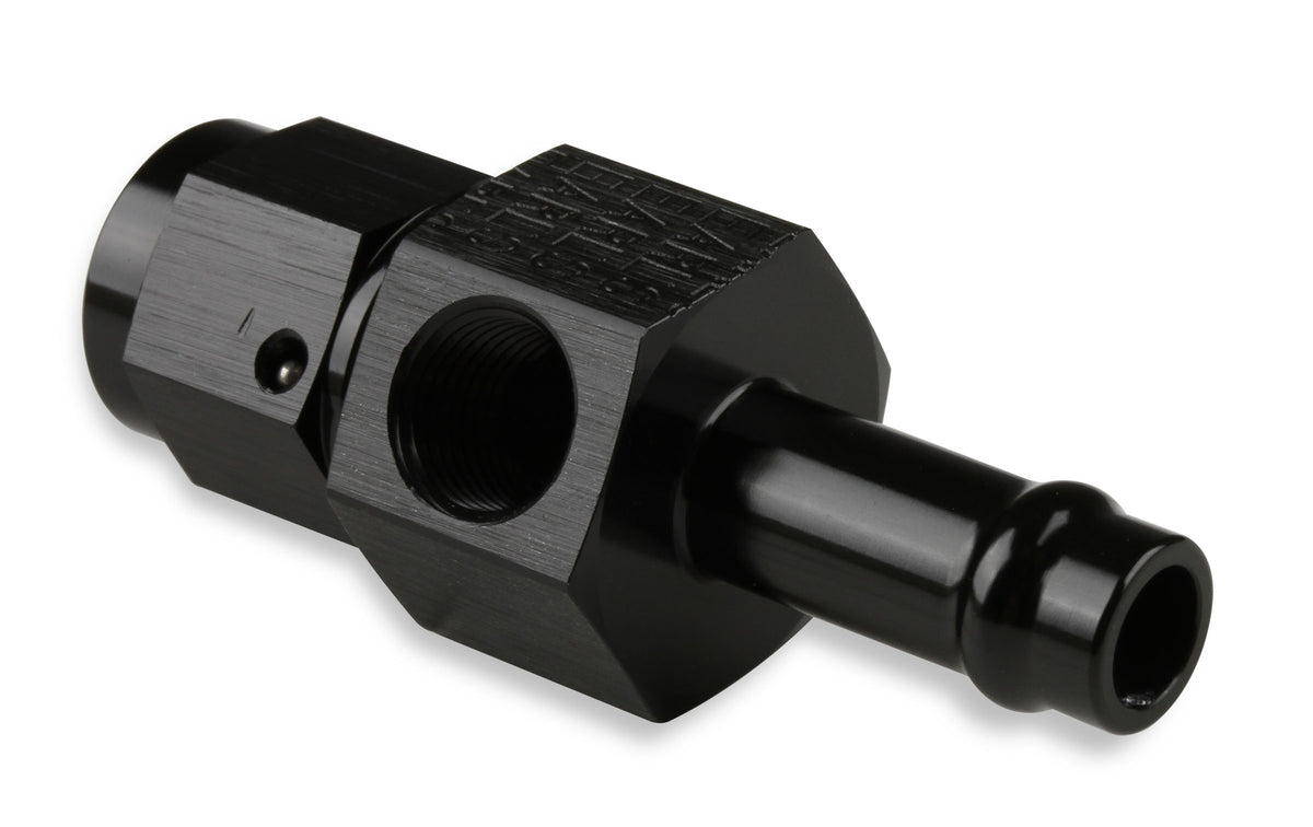 3/8 Vapor Guard Barb to -6 Female w/ 1/8 NPT Gage Port