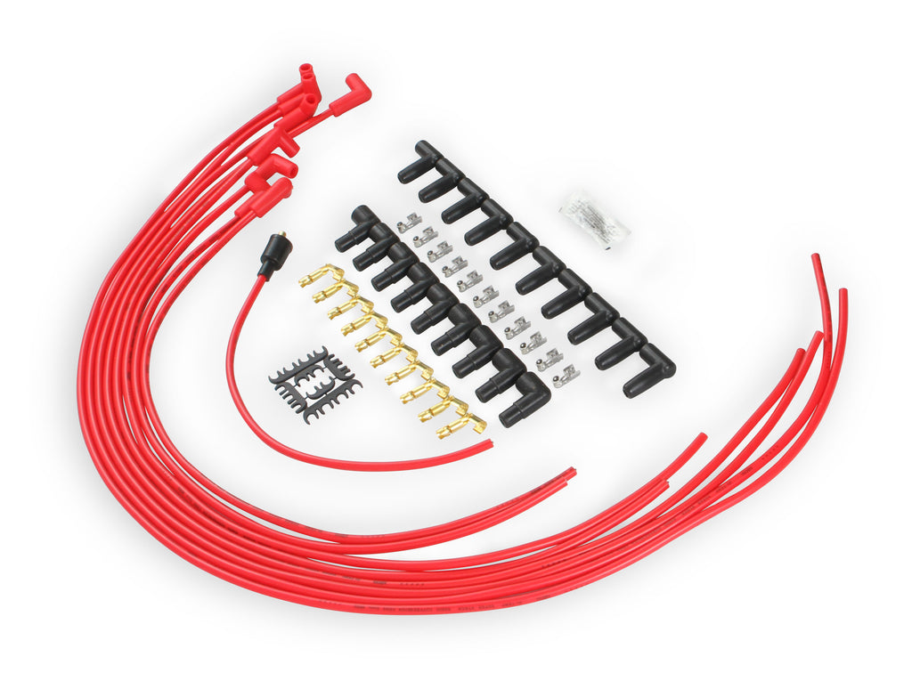Spark Plug Wire Set- 8mm- Super Stock Universal-Graphite Core- 90 Deg Boots- Red - 4041R universal fit super stock 8mm spark plug wires feature a spiral core and red silicone jacket.