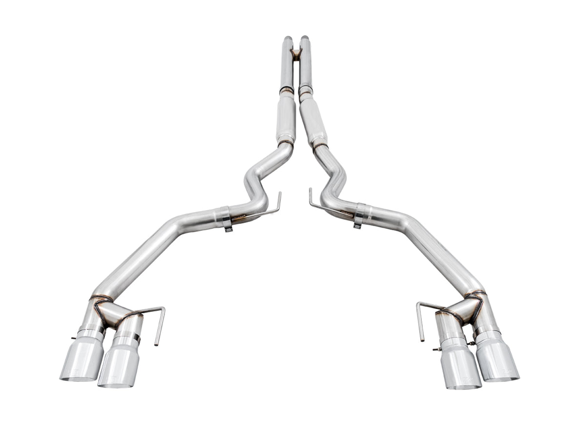 AWE Track Edition Cat-back Exhaust for the '18-'23 S550 Mustang GT - Quad Chrome Silver Tips